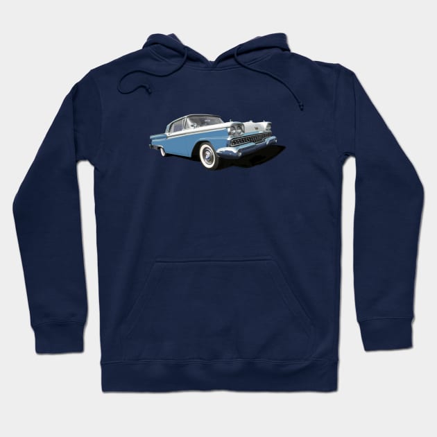 1959 Ford Galaxie in light blue Hoodie by candcretro